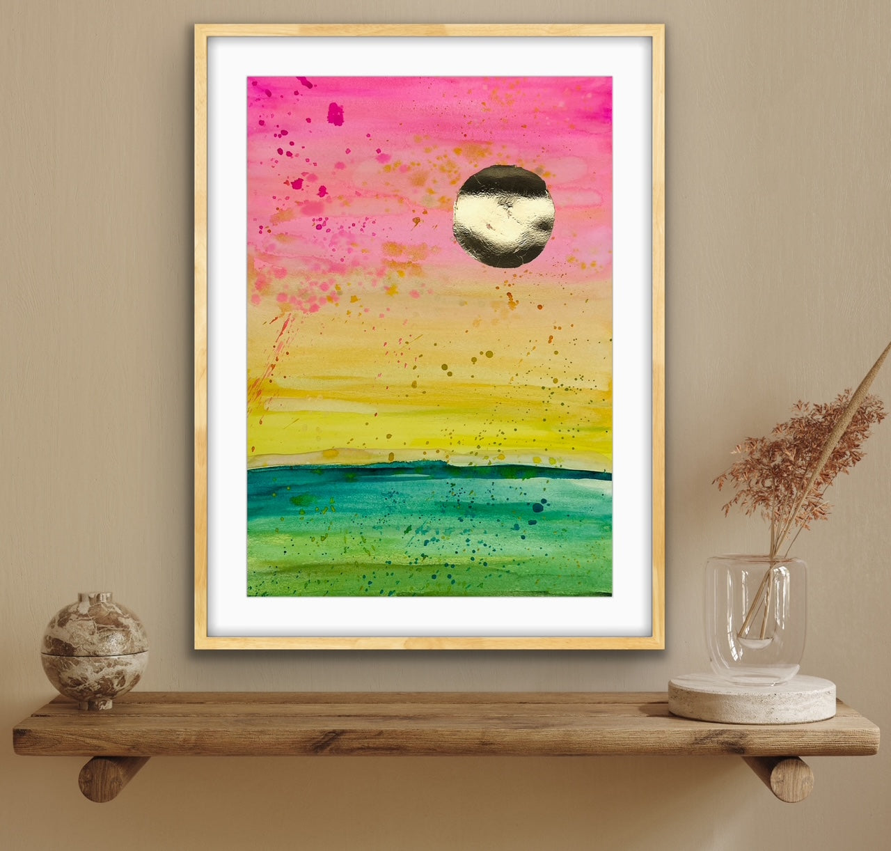 "My Happy Place" Watercolor + Gold leaf on paper