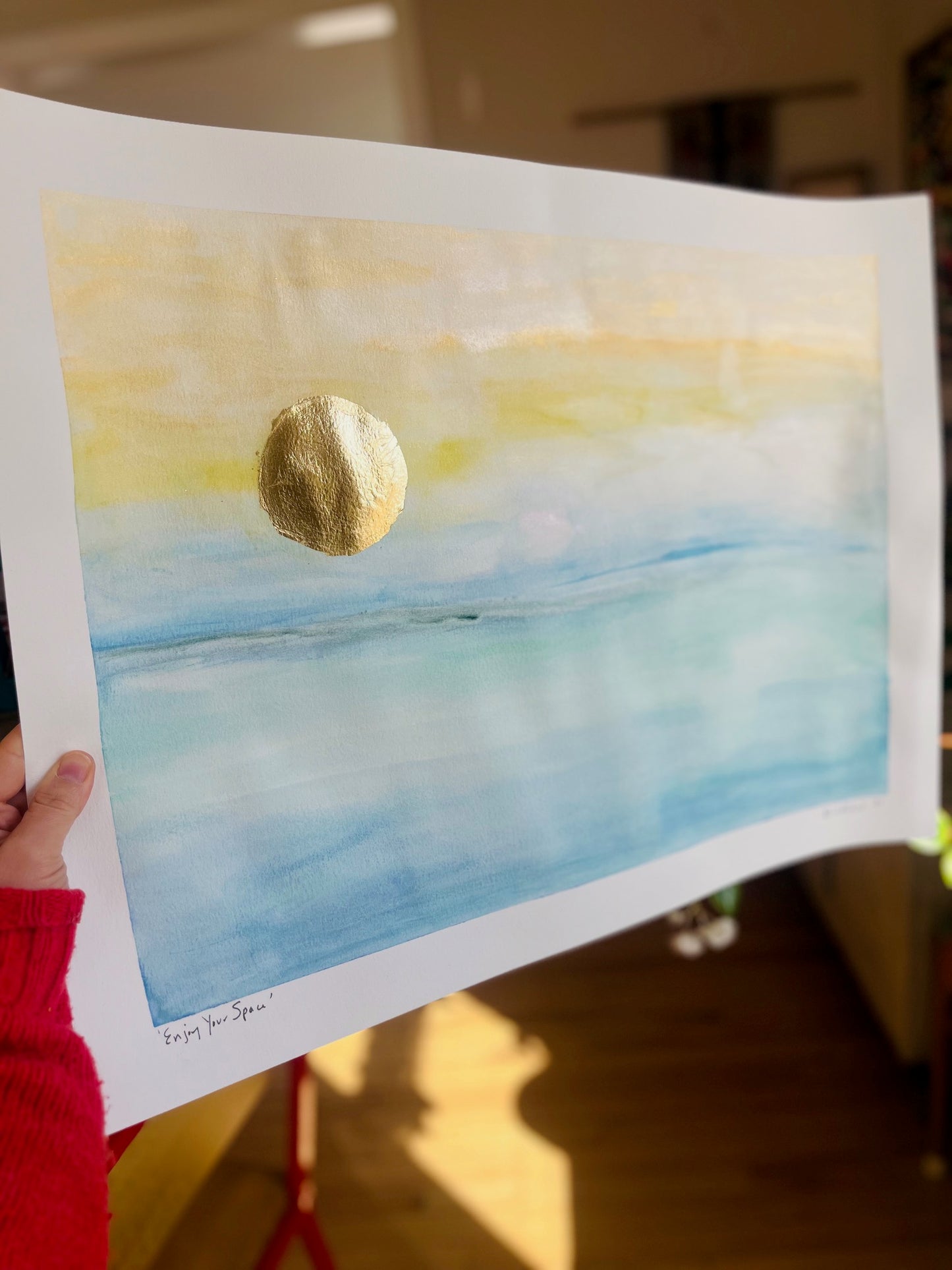 "Enjoy Your Space" Watercolor + Gold leaf on Paper