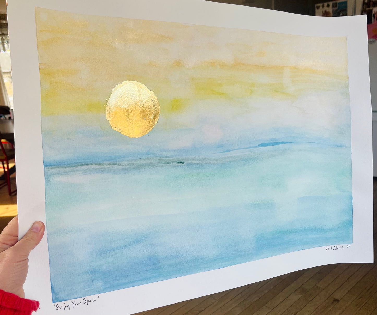 "Enjoy Your Space" Watercolor + Gold leaf on Paper