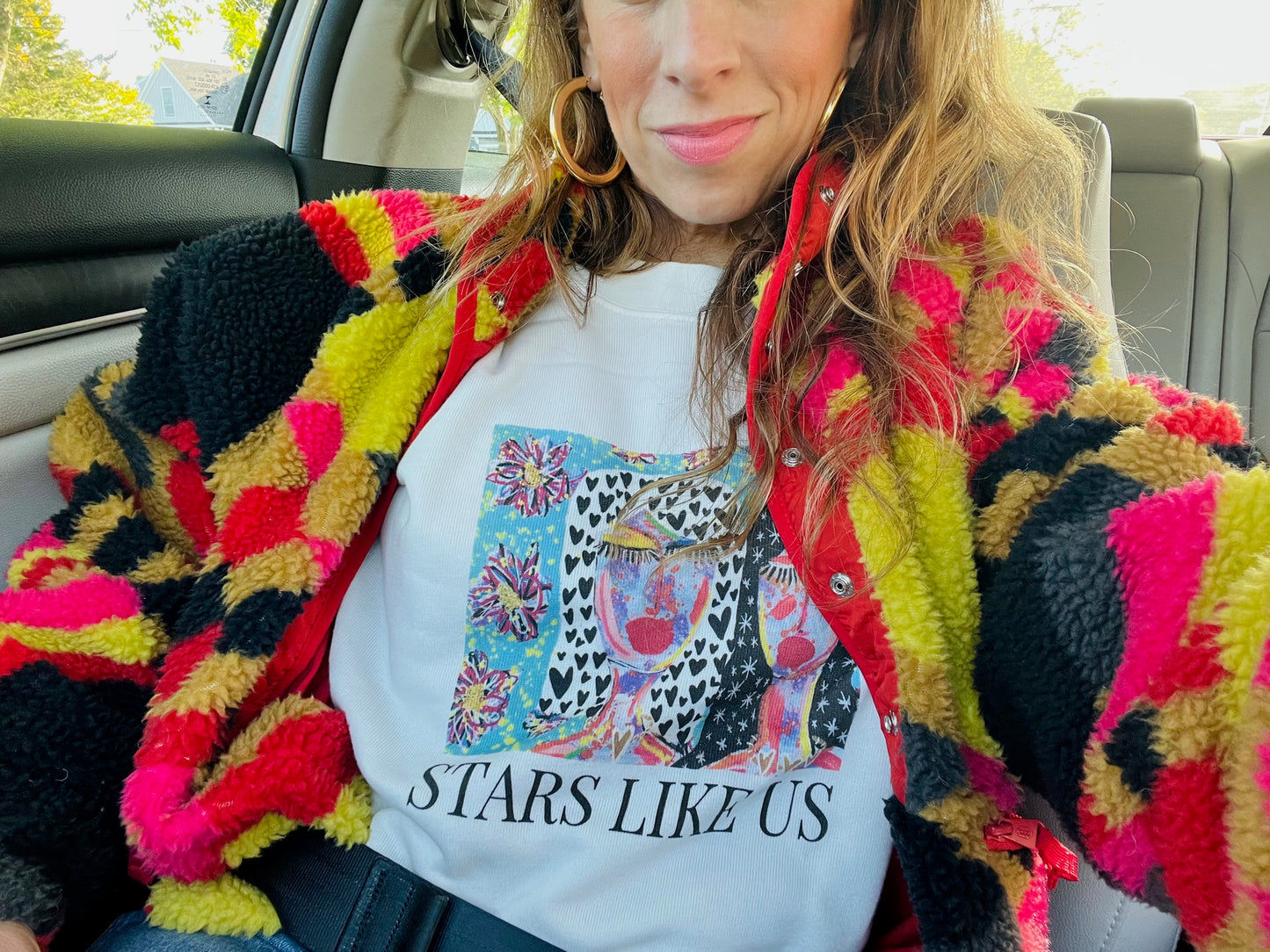 "STARS LIKE US" girl talk art  Women's Cropped Fleece Pullover