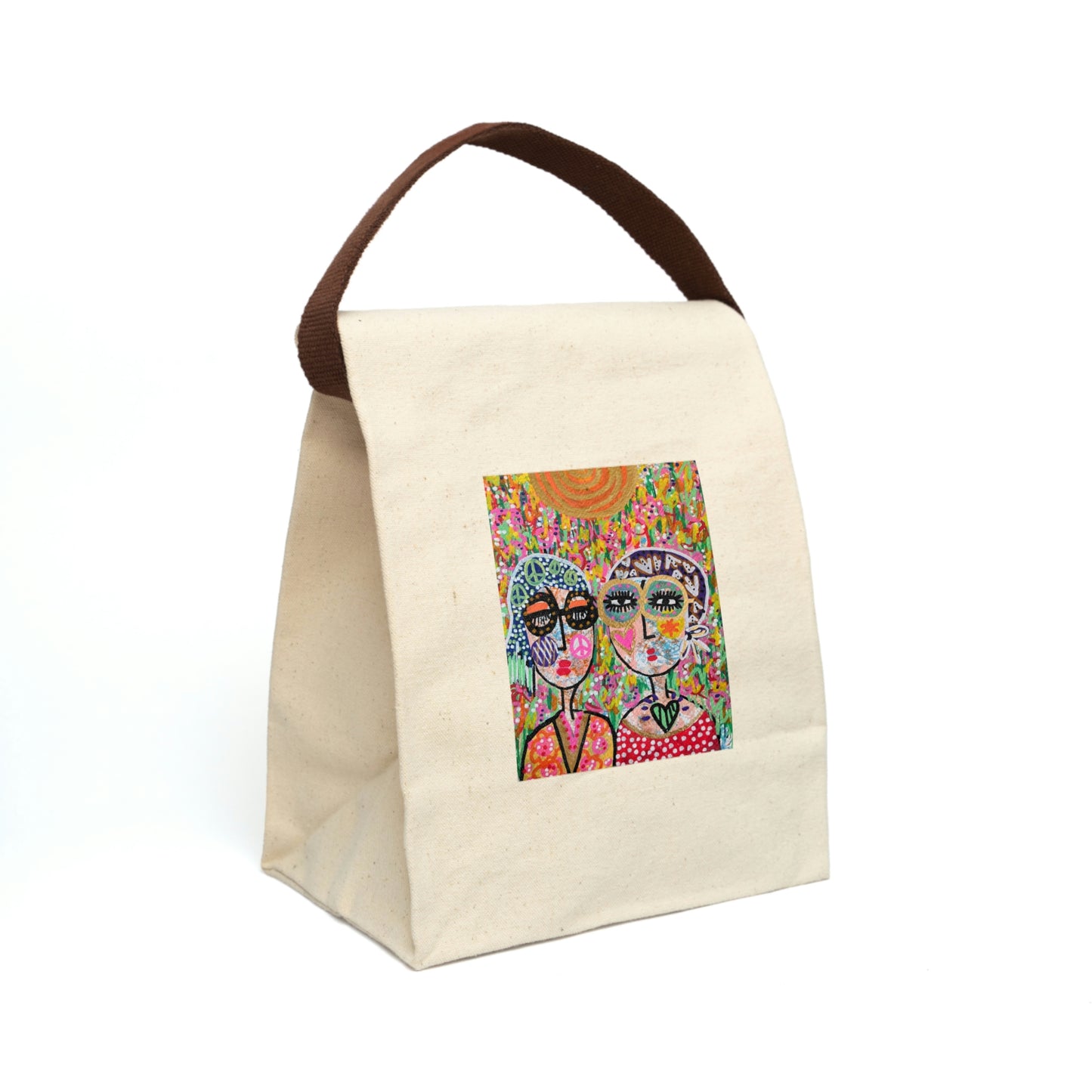 Girl Talk Art Canvas Lunch Bag With Strap