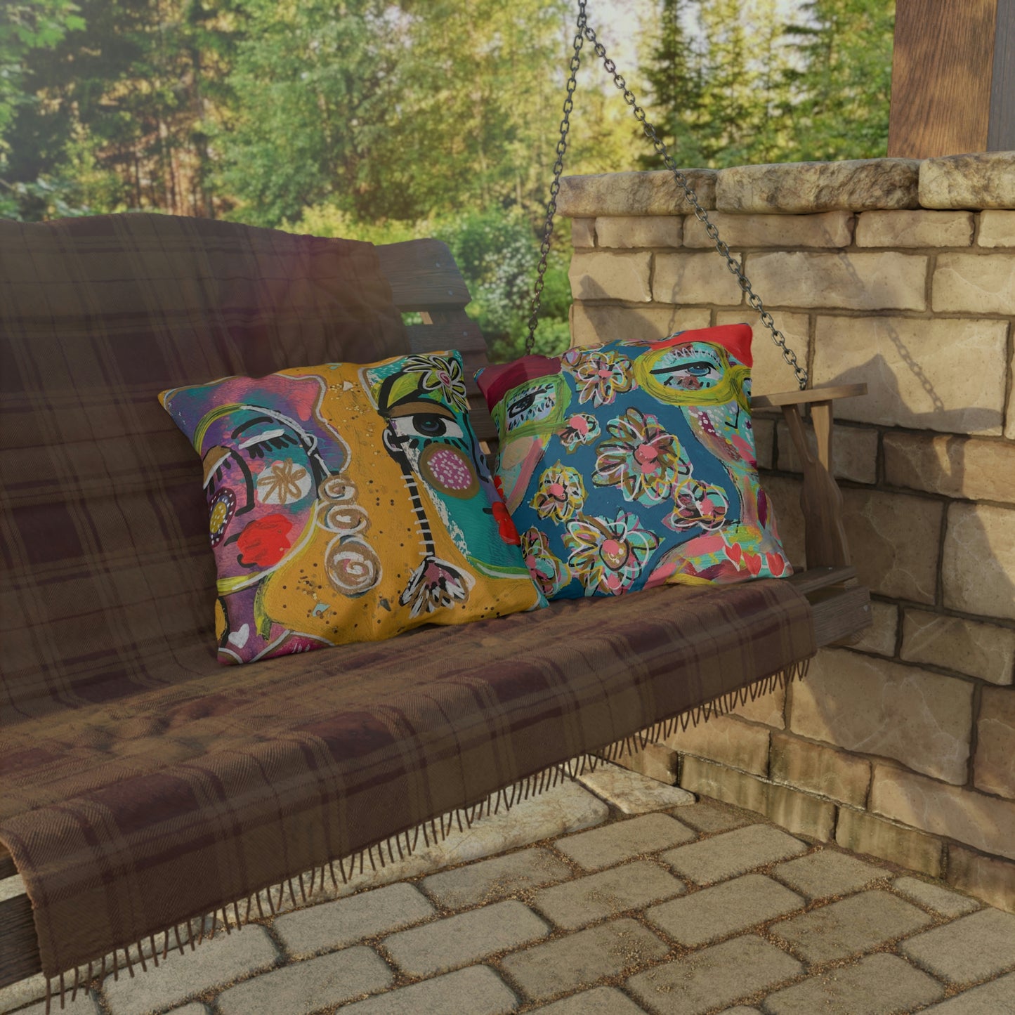 Girl Talk Art Outdoor Pillows