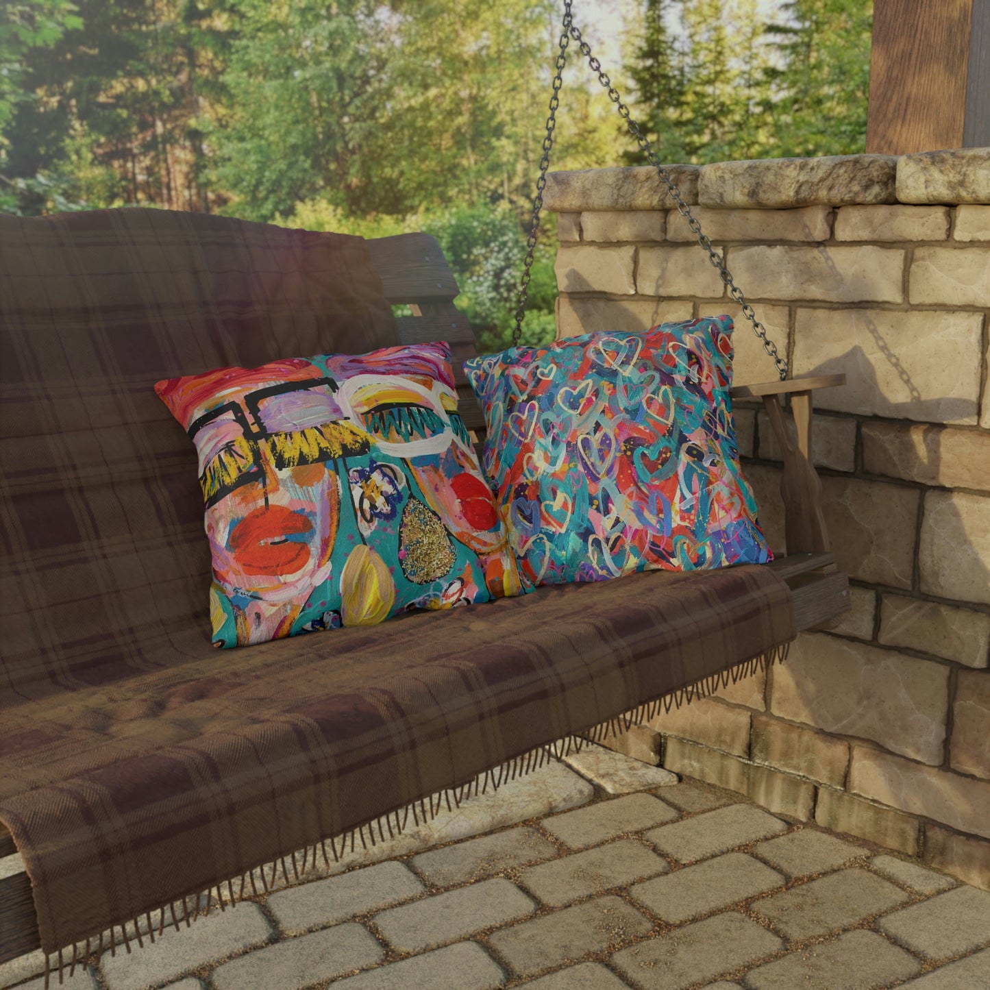 "May Flowers" Original Girl Talk + Heart Art Outdoor Pillows