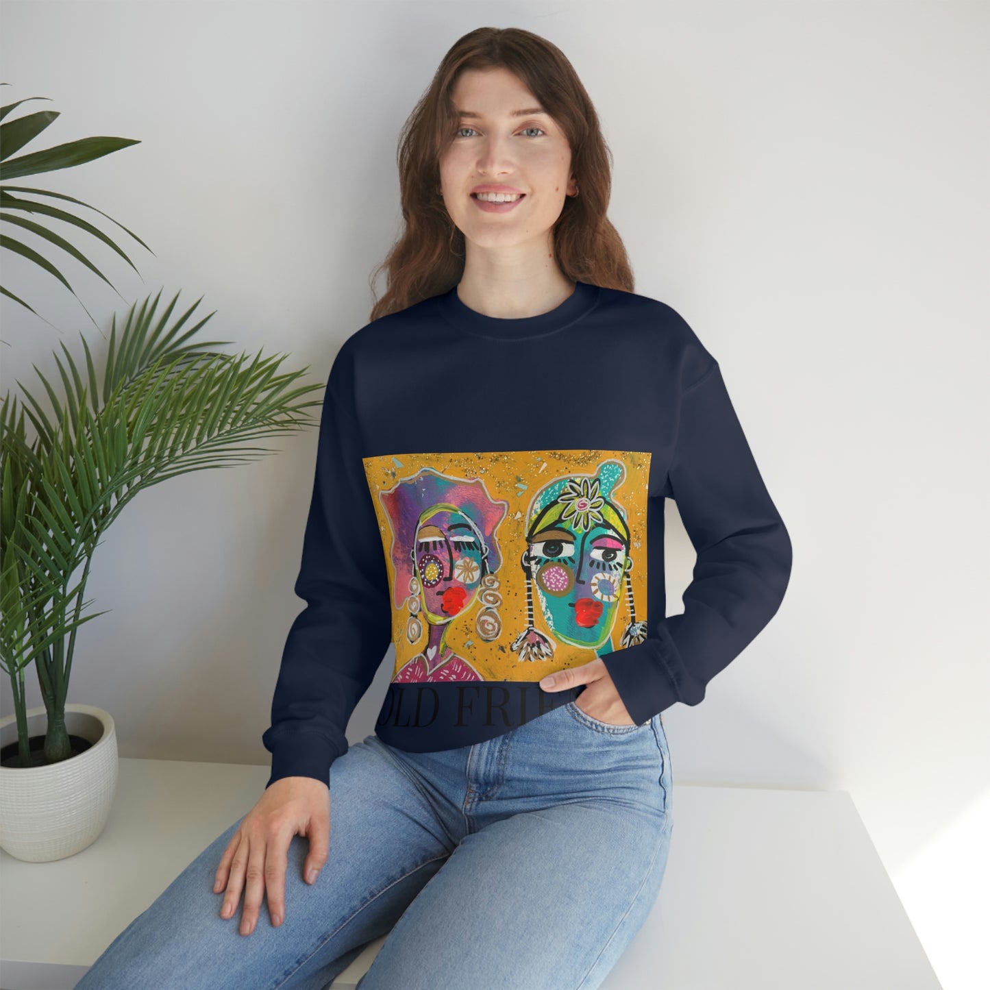 "OLD FRIENDS" Girl Talk Art Series Unisex Heavy Blend Crewneck Sweatshirt