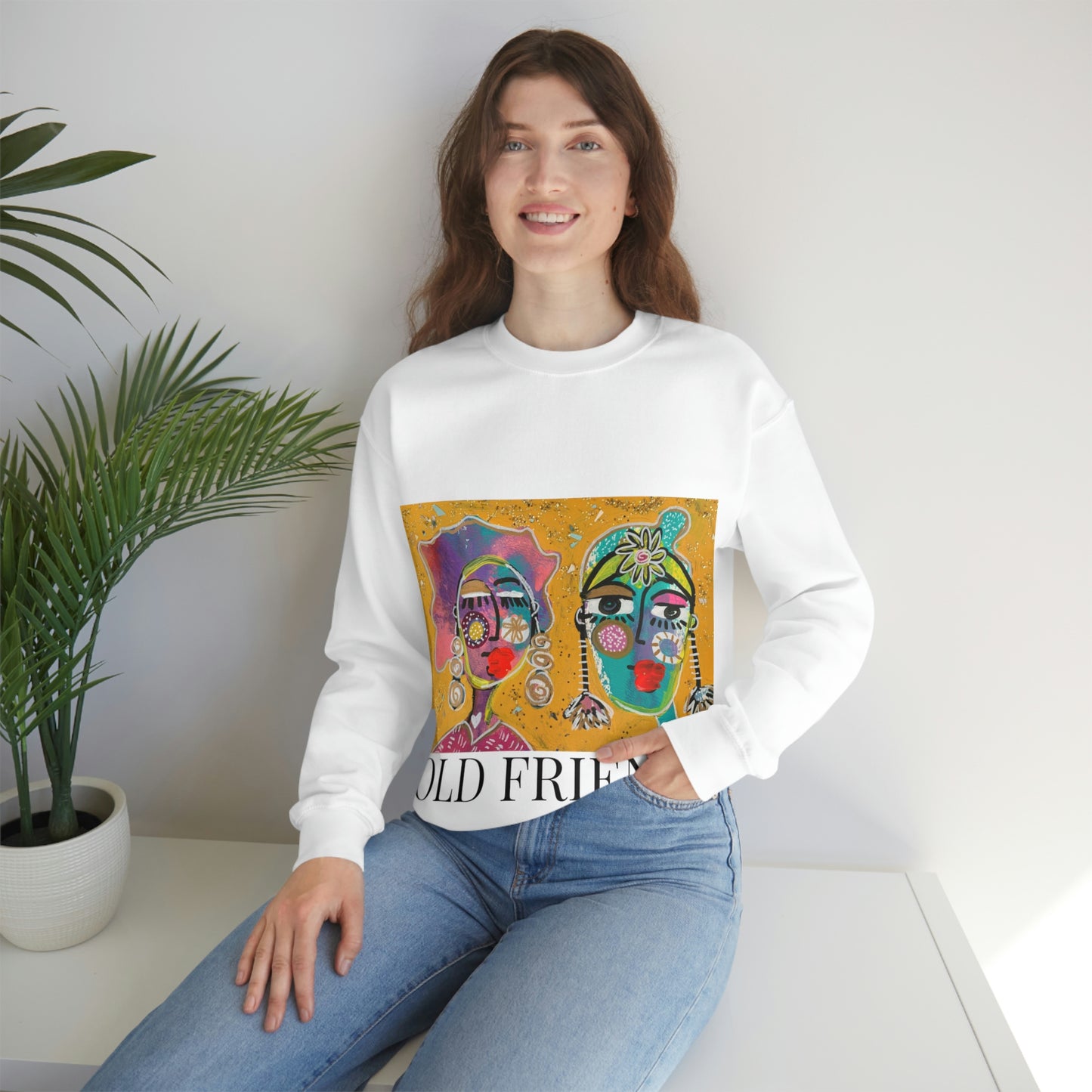 "OLD FRIENDS" Girl Talk Art Series Unisex Heavy Blend Crewneck Sweatshirt