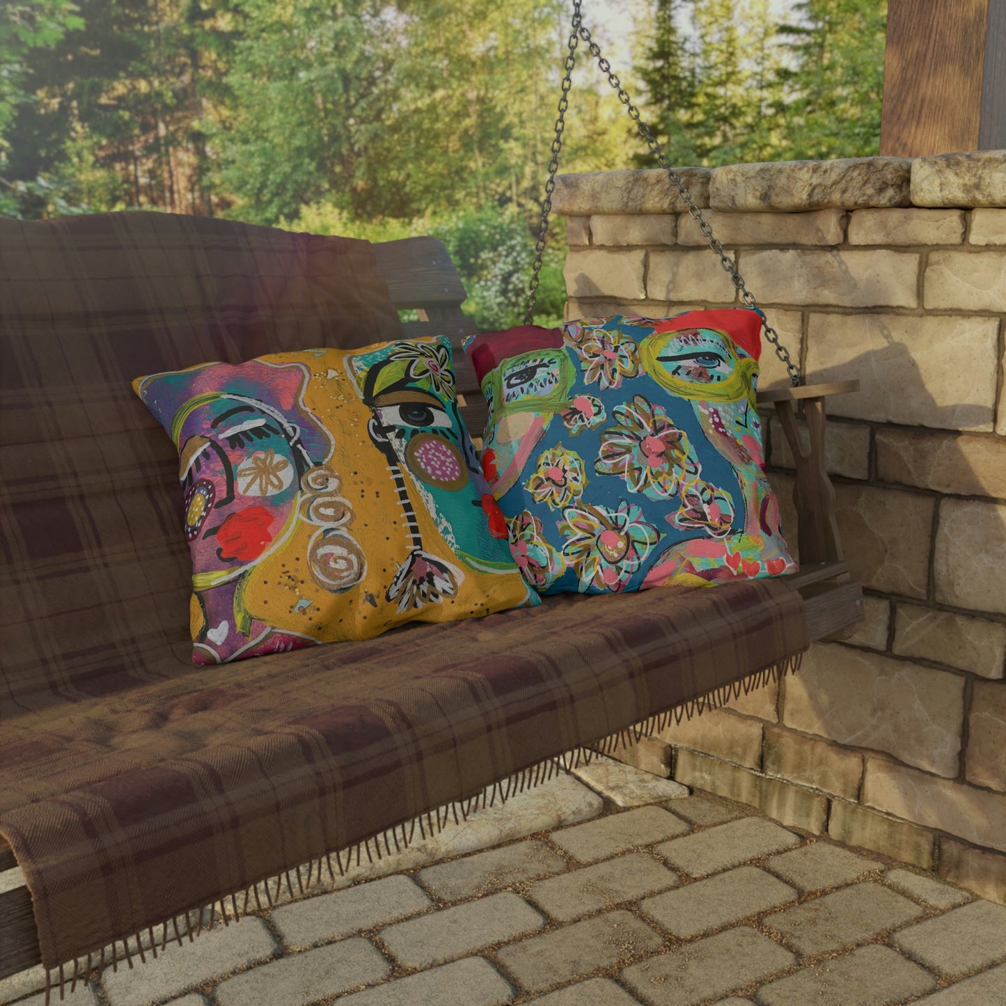 Girl Talk Art Outdoor Pillows