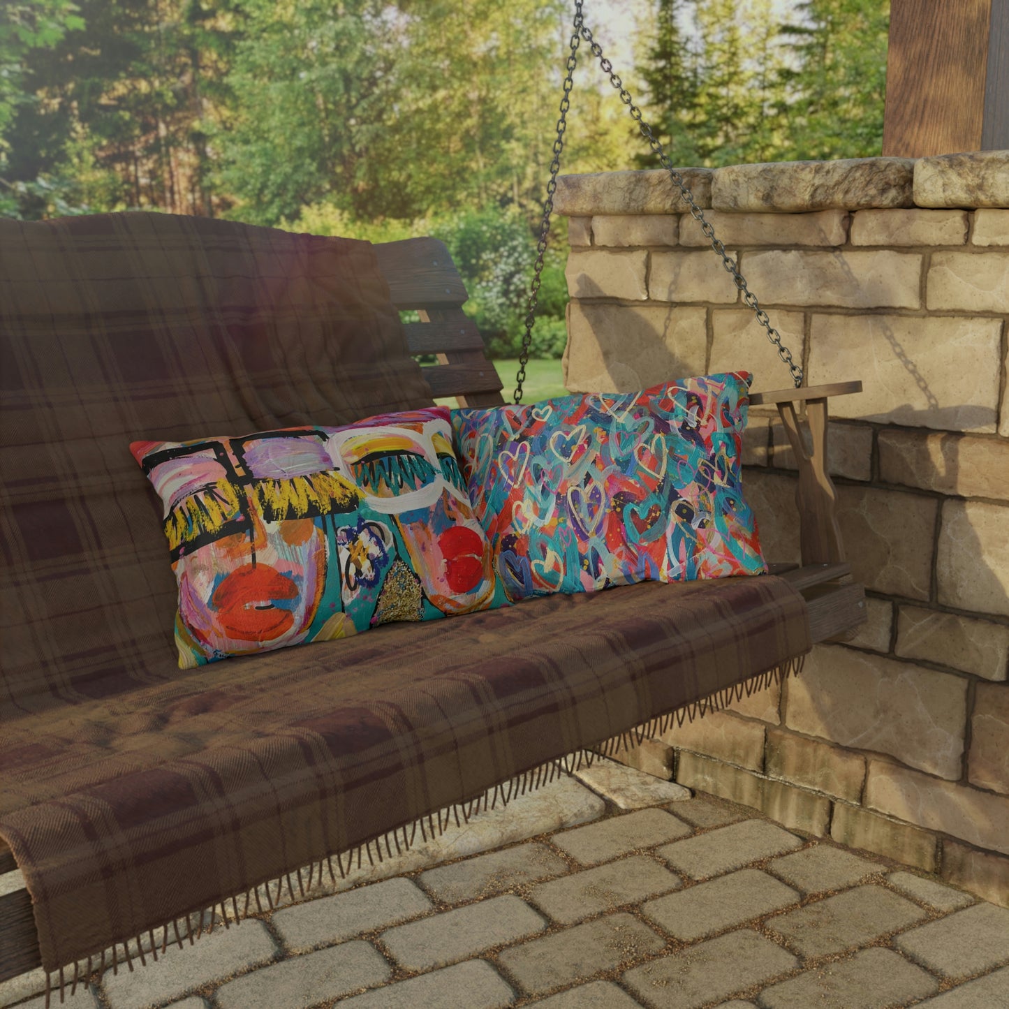 "May Flowers" Original Girl Talk + Heart Art Outdoor Pillows
