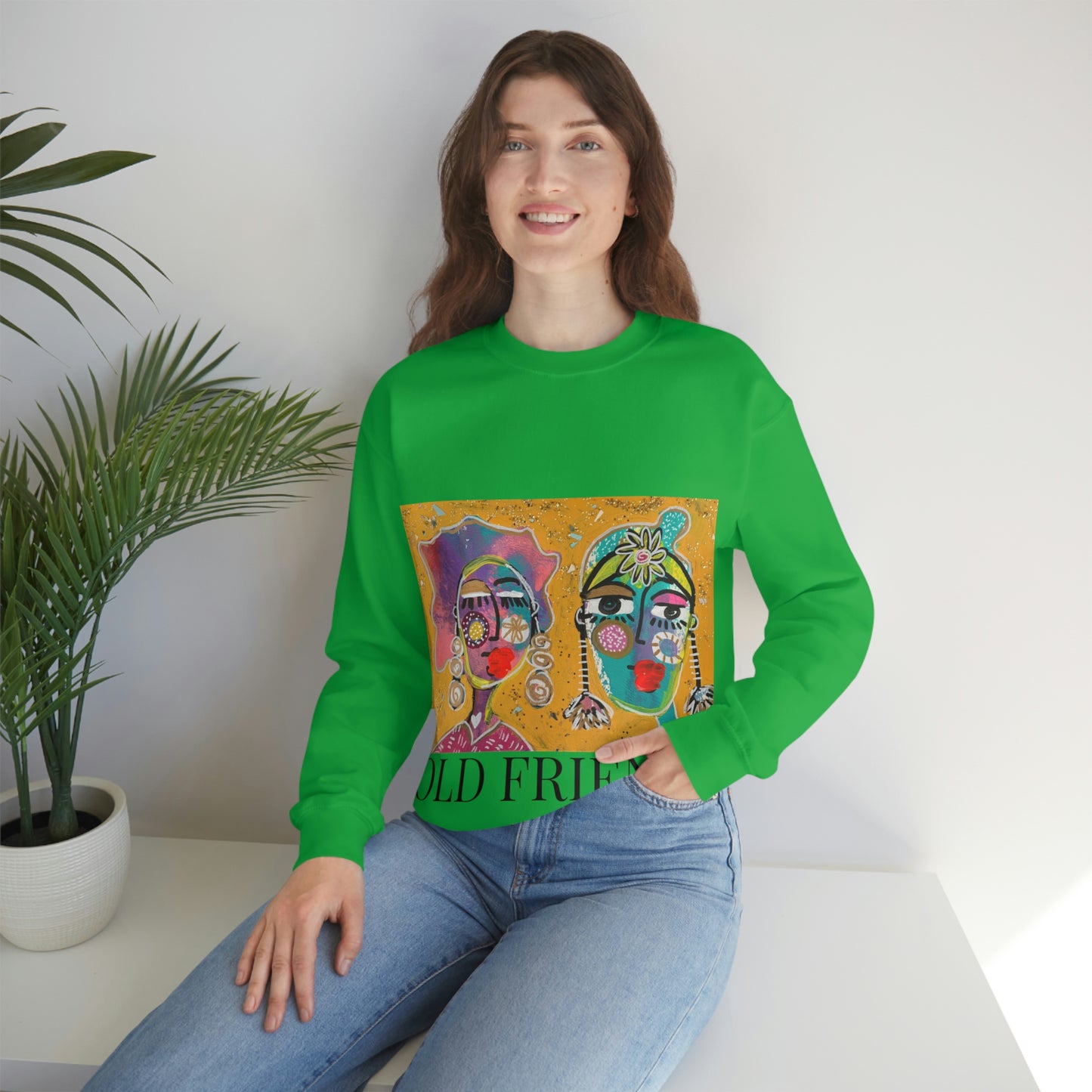 "OLD FRIENDS" Girl Talk Art Series Unisex Heavy Blend Crewneck Sweatshirt