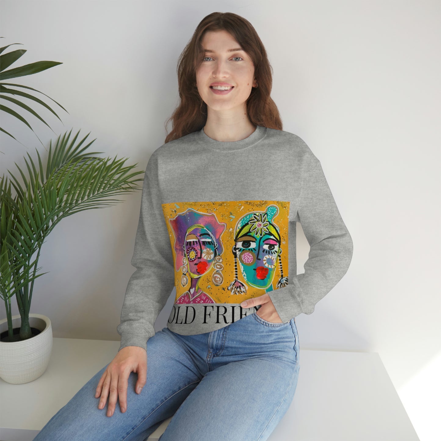 "OLD FRIENDS" Girl Talk Art Series Unisex Heavy Blend Crewneck Sweatshirt