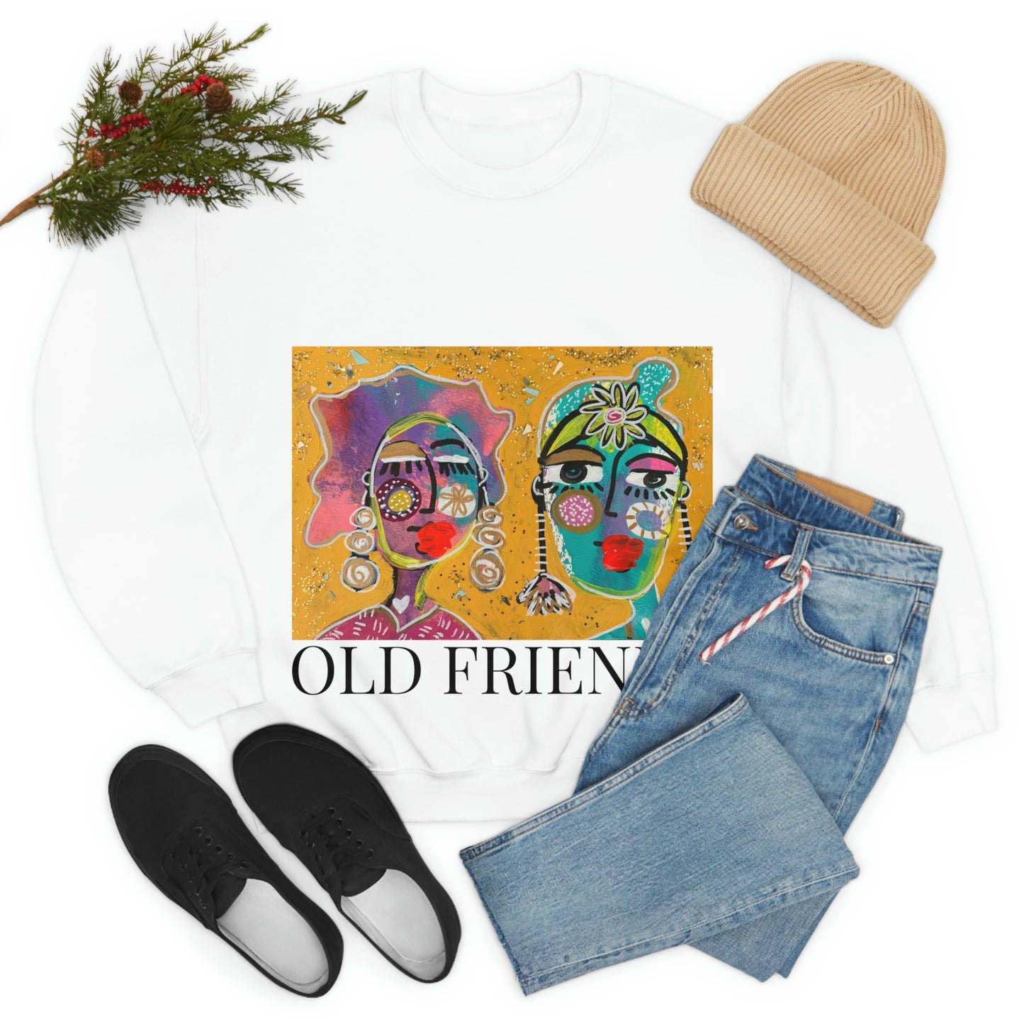 "OLD FRIENDS" Girl Talk Art Series Unisex Heavy Blend Crewneck Sweatshirt