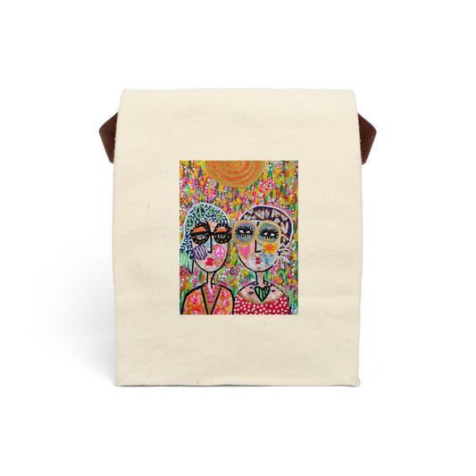 Girl Talk Art Canvas Lunch Bag With Strap