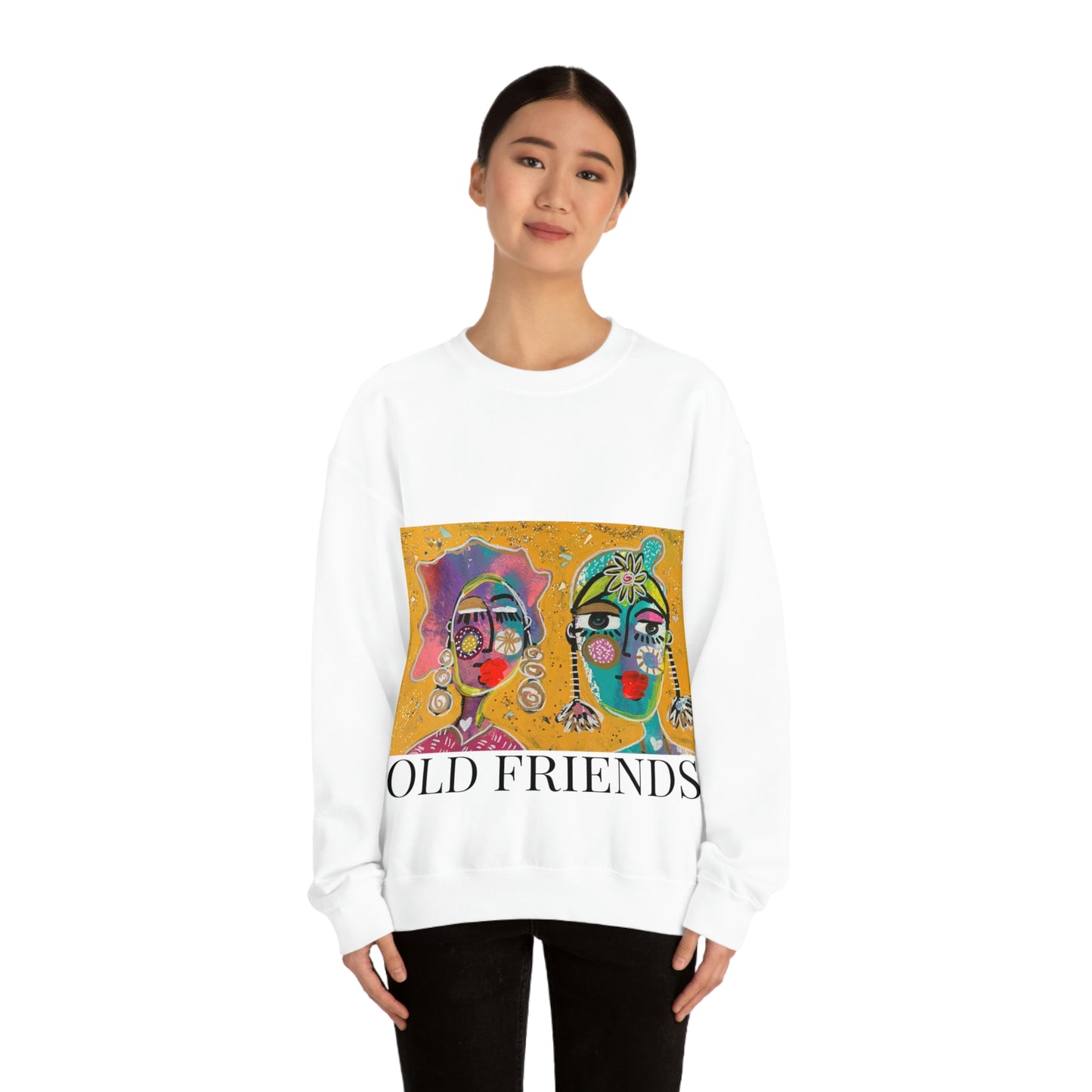 "OLD FRIENDS" Girl Talk Art Series Unisex Heavy Blend Crewneck Sweatshirt