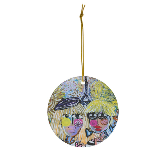 "2 American Girls in Paris" Ceramic Ornament