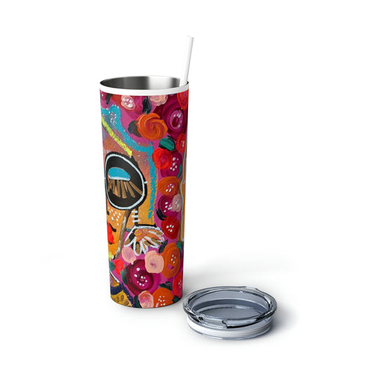 Roses + Besties Girl Talk Art Skinny Steel Tumbler with Straw, 20oz