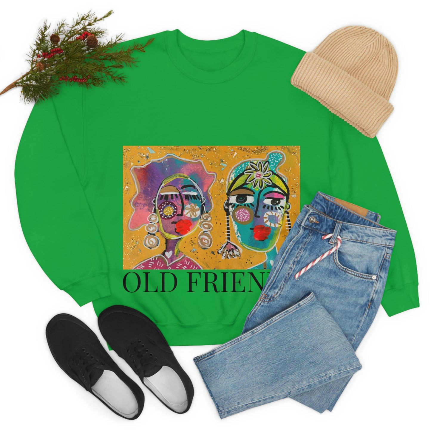 "OLD FRIENDS" Girl Talk Art Series Unisex Heavy Blend Crewneck Sweatshirt