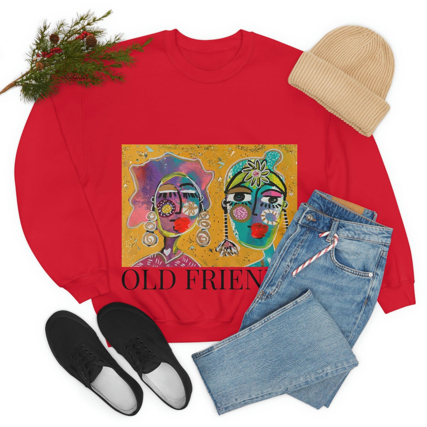 "OLD FRIENDS" Girl Talk Art Series Unisex Heavy Blend Crewneck Sweatshirt