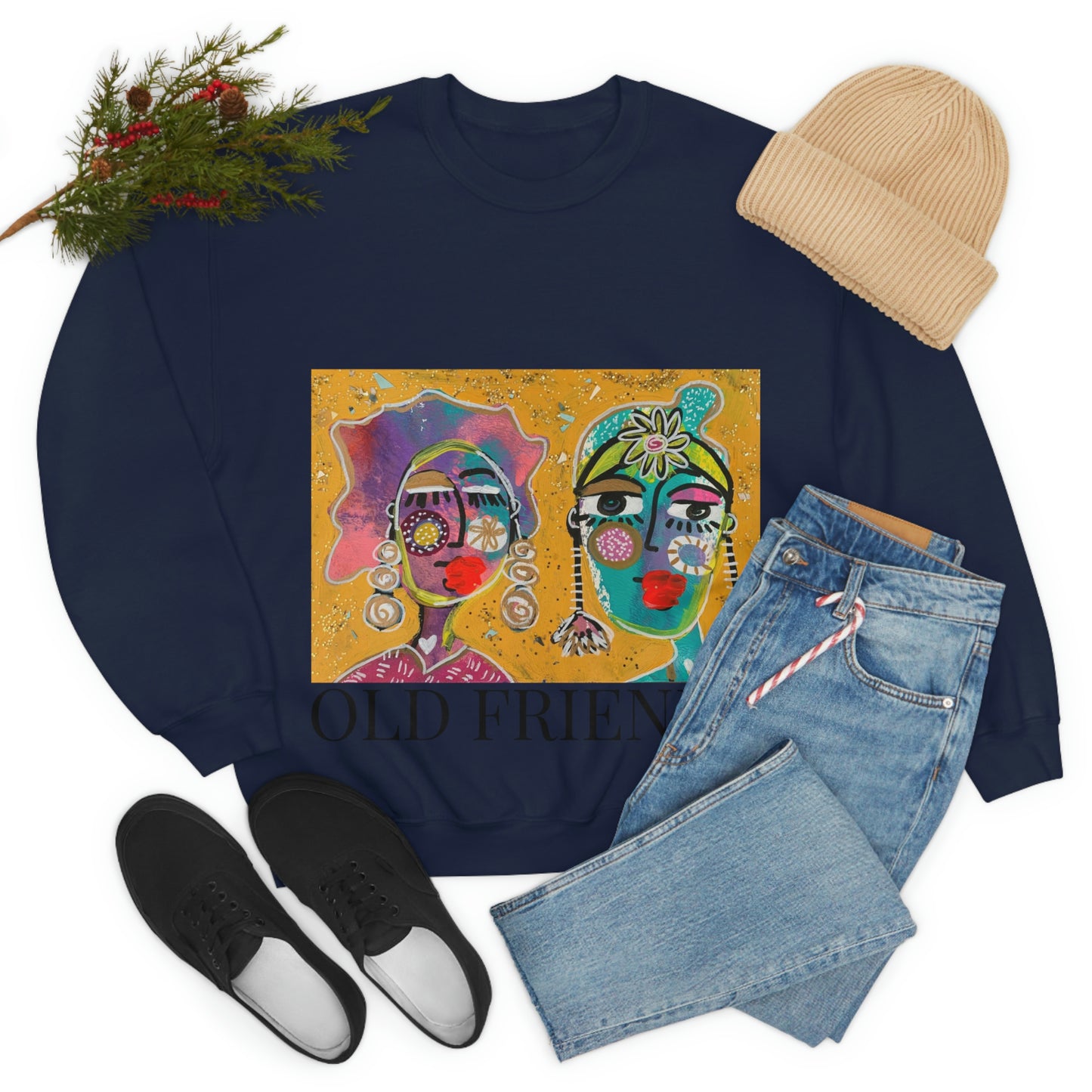 "OLD FRIENDS" Girl Talk Art Series Unisex Heavy Blend Crewneck Sweatshirt